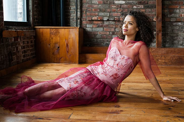 women, actress, Gugu Mbatha-Raw, on the floor, curly hair, HD wallpaper