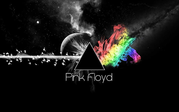 Логотип Pink Floyd, Pink Floyd, треугольник, выборочная раскраска, цифровое искусство, HD обои