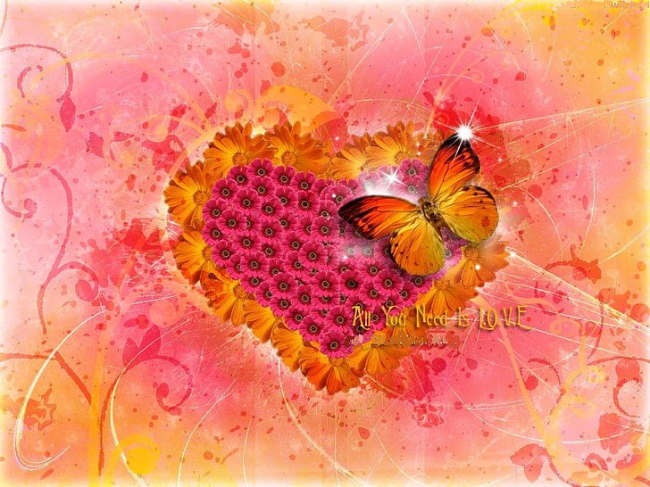 3d пеперуди розово сърце2 Абстрактни 3D и CG HD изкуство, любов, 3D, PINK, пеперуди, сърца, пеперуди, HD тапет