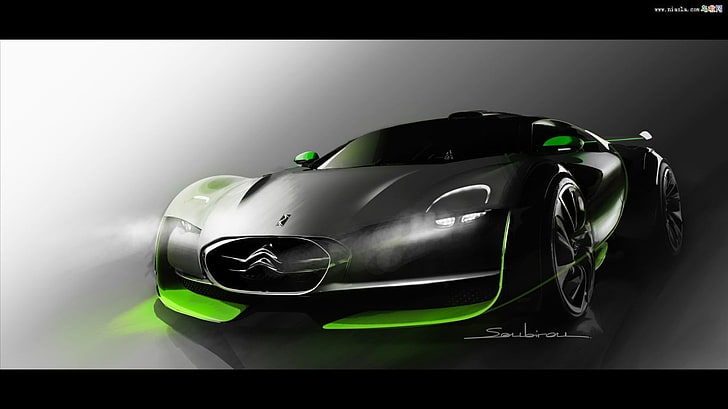 mobil mewah hitam dan hijau, mobil, mobil konsep, Wallpaper HD