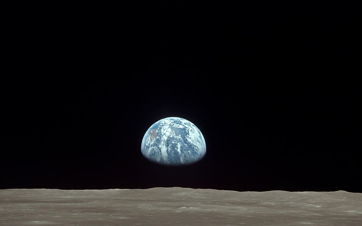 голубая земля, планета, земля, луна, цифровое искусство, HD обои