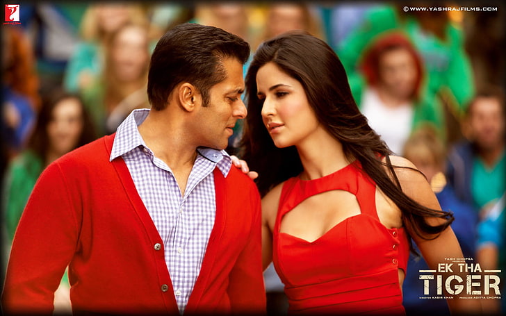 Katrina Kaif Hot In Ek Tha Tiger, мъжко червено яке с копчета, Филми, Боливудски филми, червено, Боливуд, 2012, Катрина Кайф, рокля, Salman Khan, HD тапет
