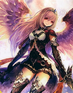 anime girl warrior angel wallpaper, angel, anime, Shingeki no Bahamut, Dark Angel Olivia, anime girls, wings, HD wallpaper HD wallpaper