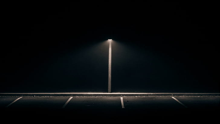 Minimalism, Black Background, Photography, Street, Lamps, Parking Lot, Dark, Night, minimalism, black background, photography, street, lamps, parking lot, dark, night, HD wallpaper