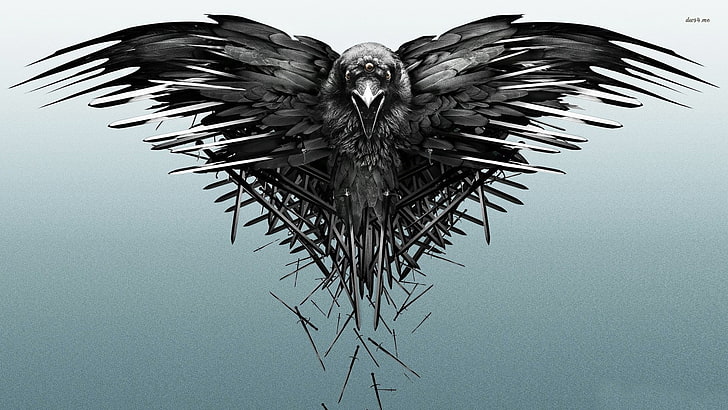 серый орел цифровые обои, игра престолов, ворона, меч, HD обои