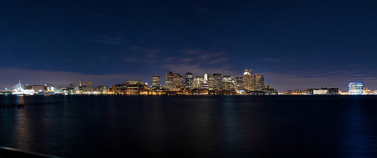 Бостон, пейзаж, горизонт, ультраширо, HD обои HD wallpaper