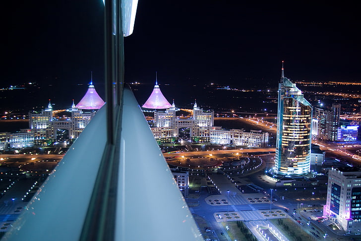 Atlantis, Dubai, night, the city, fog, view, home, Astana, HD wallpaper