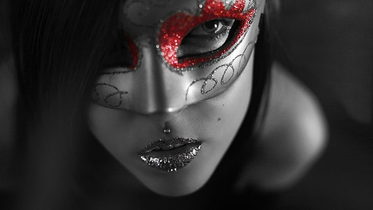 Frauen, Glitzer, Piercing, Gesicht, Maske, selektive Färbung, HD-Hintergrundbild
