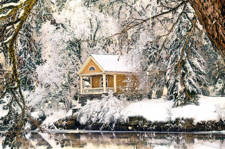 house, winter, snow, HD wallpaper