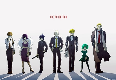 One-Punch Man, Saitama, Genos, Fubuki, Tatsumaki, Mumen Rider, Sonic (One Punch Man), anime, HD papel de parede HD wallpaper