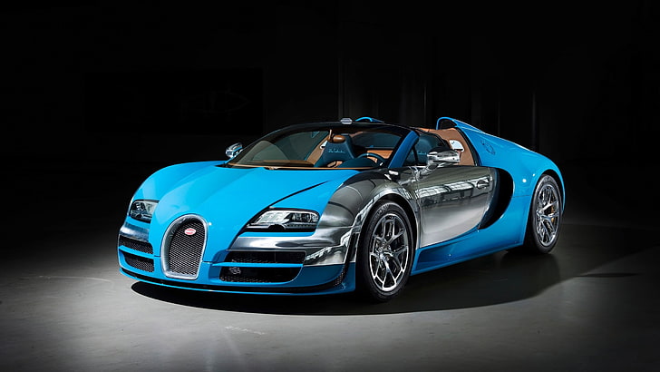 синий Bugatti кабриолет купе, автомобиль, Bugatti, HD обои