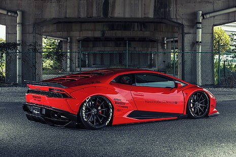 รถสปอร์ตสีแดง, Liberty Walk, LB Performance, Lamborghini, Lamborghini Huracan LP 610-4, ลำตัวกว้าง, รถยนต์, วอลล์เปเปอร์ HD HD wallpaper