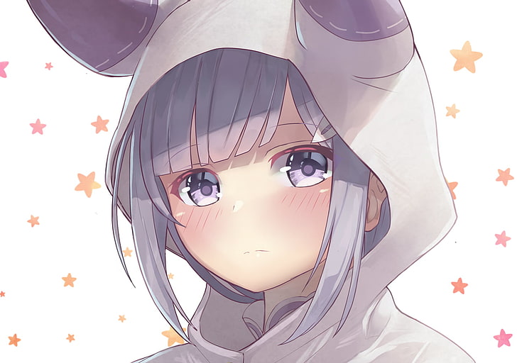 girl wearing hoodie anime character, white  background, closeup, Emilia (Re: Zero), hoods, Re:Zero Kara Hajimeru Isekai Seikatsu, HD wallpaper