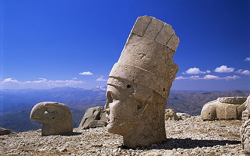 gray concrete headbust statue, nemrut mountain, Turkey, HD wallpaper HD wallpaper