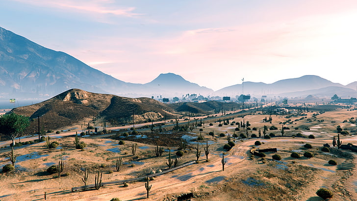 terre brune près de la montagne, Grand Theft Auto V, Grand Theft Auto, jeux vidéo, Fond d'écran HD