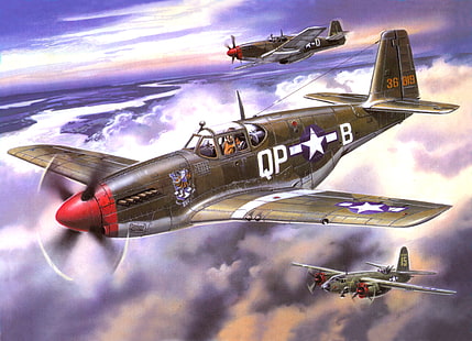 langit, gambar, mudah, Mustang, seni, pesawat tempur, bomber, pesawat, Amerika, dukungan, pengawalan, WW2, & quot;А-20, & quot; Havok & quot ;, P-51B, & quot; Douglas, Wallpaper HD HD wallpaper