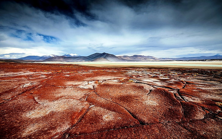 fotografía, paisaje, naturaleza, desierto, lagos salados, montañas, nubes, desierto de Atacama, Chile, Fondo de pantalla HD