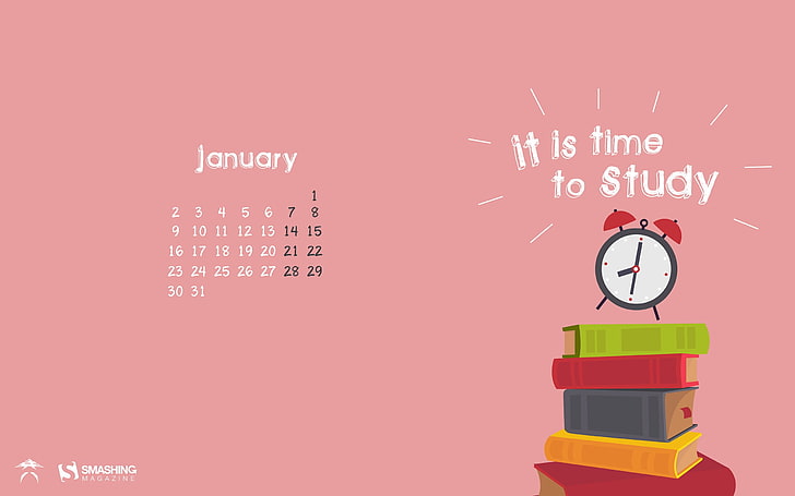 勉強する時間を覚ます-2017年1月カレンダー、 HDデスクトップの壁紙