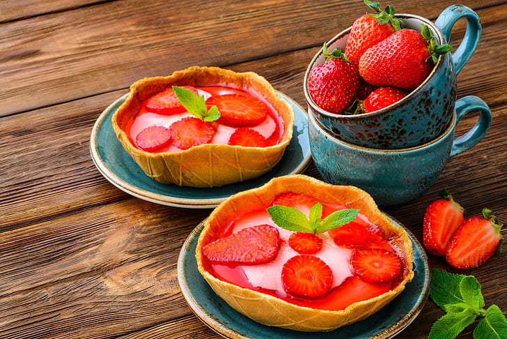 berries, strawberry, cake, basket, fresh, dessert, sweet, HD wallpaper