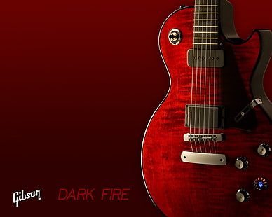красный и черный Gibson Dark Dire les paul гитара, музыка, гитара, HD обои HD wallpaper