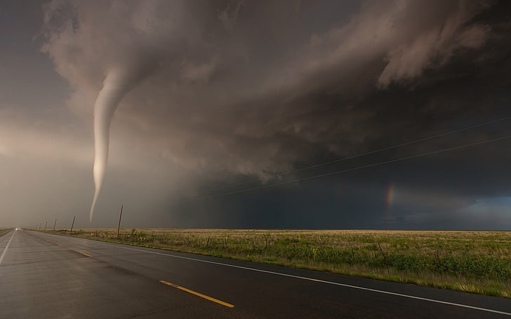 Betonstraße, Natur, Landschaft, Tornado, New Mexico, Regenbogen, Feld, Straße, Sonnenstrahlen, HD-Hintergrundbild