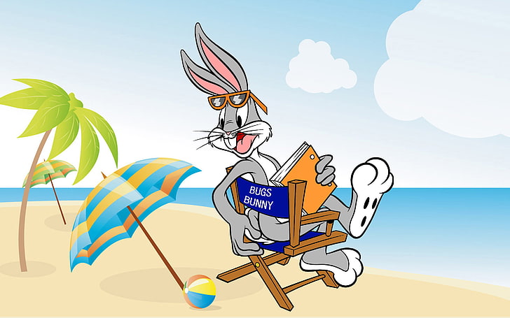 Bugs Bunny Looney Tunes วันหยุดประจำปีวันหยุดพักผ่อนชายหาดทรายทะเลร่มเดสก์ท็อป Hd วอลล์เปเปอร์สำหรับแท็บเล็ตพีซีและมือถือ 12880 × 1800, วอลล์เปเปอร์ HD