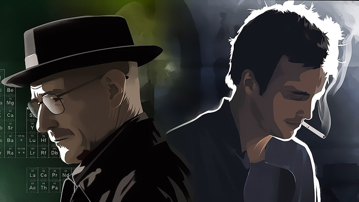 иллюстрация двух мужчин, Breaking Bad, Уолтер Уайт, ТВ, произведение искусства, Джесси Пинкман, HD обои