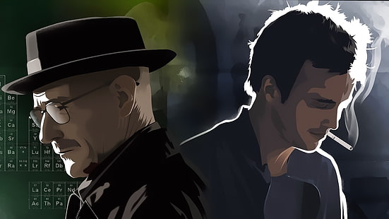 иллюстрация двух мужчин, Breaking Bad, Уолтер Уайт, ТВ, произведение искусства, Джесси Пинкман, HD обои HD wallpaper