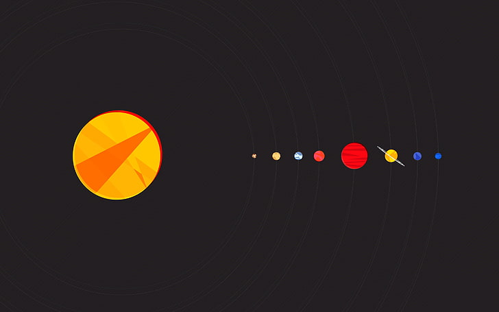 رسم توضيحي للنظام الشمسي ، النظام الشمسي ، خلفية بسيطة ، بساطتها ، الشمس ، الأرض ، الفن الرقمي ، الخلفية السوداء ، فن الفضاء ، الفضاء، خلفية HD