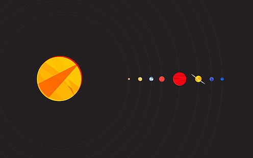 رسم توضيحي للنظام الشمسي ، النظام الشمسي ، خلفية بسيطة ، بساطتها ، الشمس ، الأرض ، الفن الرقمي ، الخلفية السوداء ، فن الفضاء ، الفضاء، خلفية HD HD wallpaper