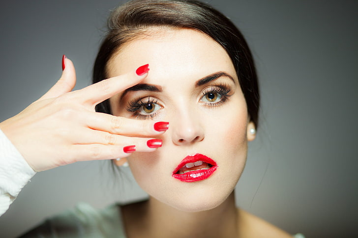 model, 500px, red nails, manicured nails, acrylic nails, HD wallpaper