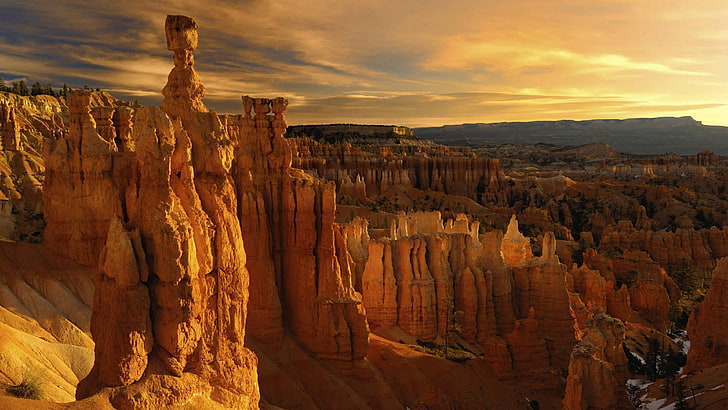 sunset, bryce canyon, rocks, national park, canyon, rocky, hoodoos, utah, united states, america, HD wallpaper