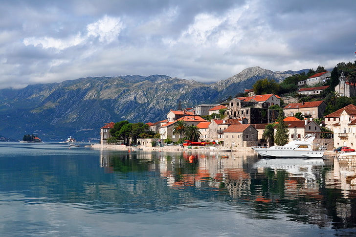 cities, coast, houses, montenegro, perast, sea, HD wallpaper
