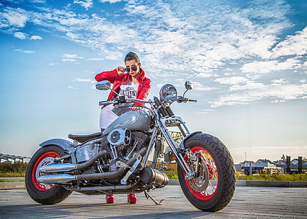 Harley Davidson, women with motorcycles, model, women, HD wallpaper HD wallpaper