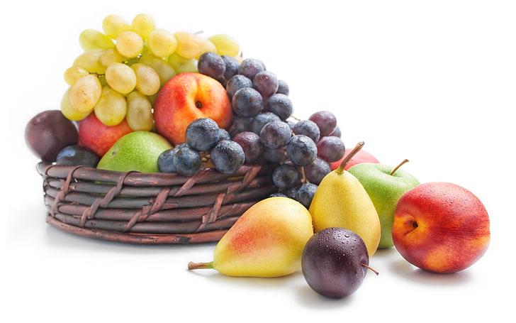 apples, pears, nectarines, grapes, plums, berries, fruits, HD wallpaper