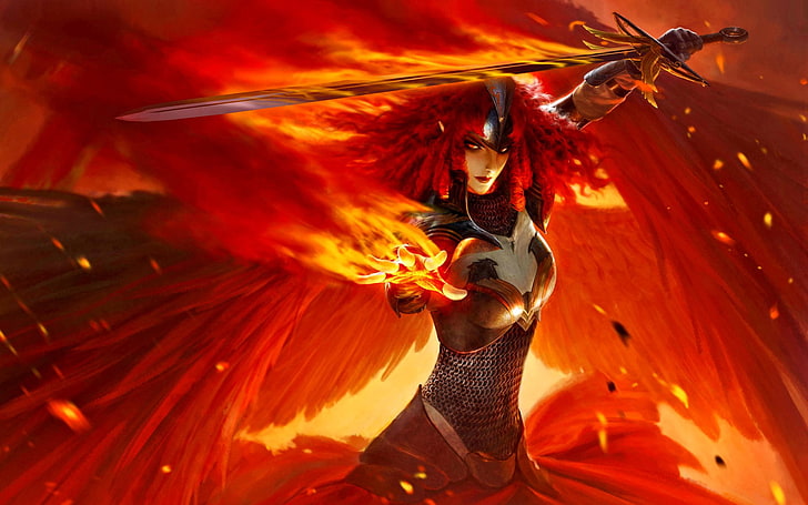 امرأة تحمل السيف خلفية رقمية ، خيال ، ملاك محارب، خلفية HD