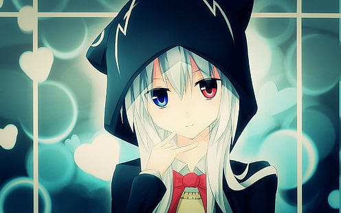 Anime, Anime Girls, weißes Haar, langes Haar, rote Augen, blaue Augen, Heterochromie, HD-Hintergrundbild HD wallpaper