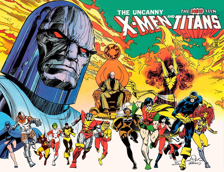Teen Titans、The Uncanny X-Men and The New Teen Titans、Beast Boy、Charles Xavier、Colossus、Cyborg（X-Men）、Cyclops（Marvel Comics）、DC Comics、Dark Phoenix、Darkseid（DC Comics）、ドナ・トロイ、キッドフラッシュ、キティプライド、キティプライド、マーベルコミック、ナイトクローラー（マーベルコミック）、フェニックス（マーベルコミック）、教授X、ロビン（DCコミック）、スターファイア（DCコミック）、ストーム（マーベルコミック）、アンキャニーXメン、ウルヴァリン、ワンダーガール、 HDデスクトップの壁紙