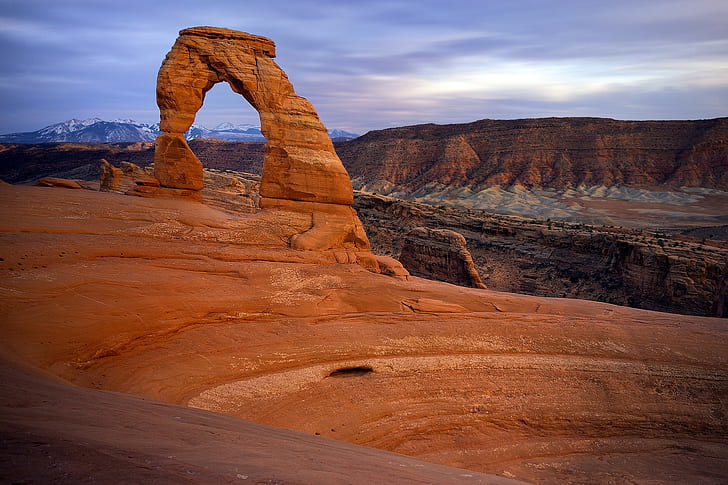 USA, landscape, Arches National Park, national park, Utah, mountains, rock formation, HD wallpaper