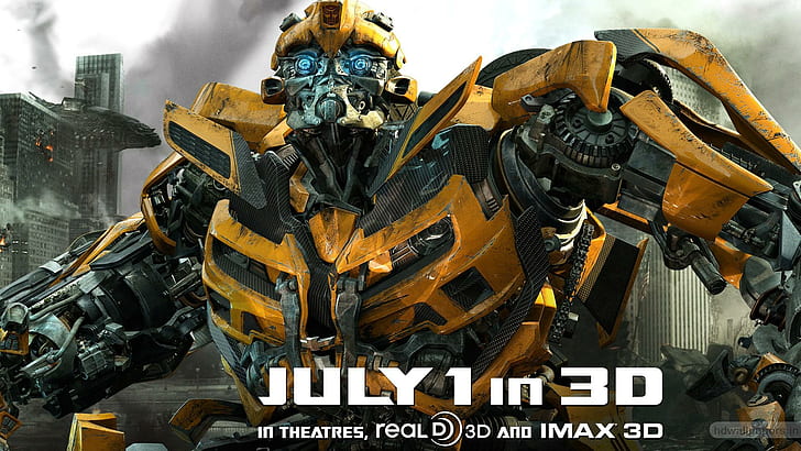 Bumblebee in New Transformers 3, bumble bee transformer character, transformers, bumblebee, dual monitor, HD wallpaper