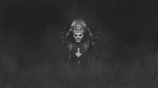 Ghost B.C., Papa Emeritus, cráneo, música, gótico, fondo de humo, Fondo de pantalla HD HD wallpaper
