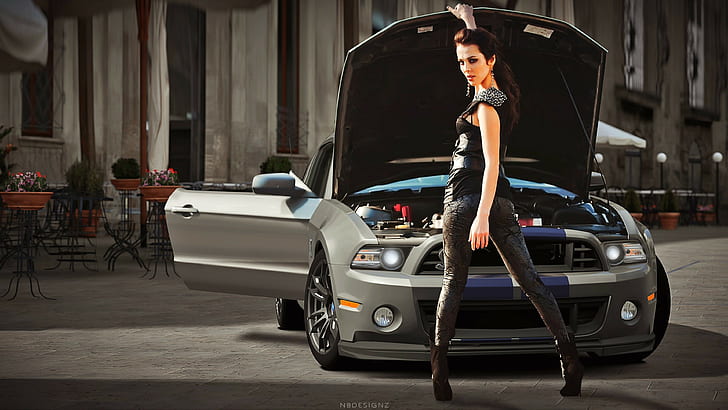 mobil shelby GT500 wanita super ular roda mobil cepat wanita mewah dengan mobil, Wallpaper HD