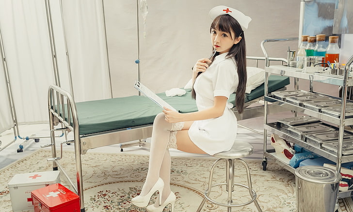 gambe, asiatiche, donne, modella, vestito da infermiera, Sfondo HD