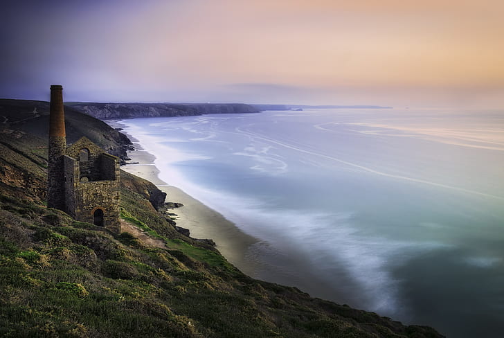 mer, côte, nature, paysage, ruine, Cornwall, Fond d'écran HD