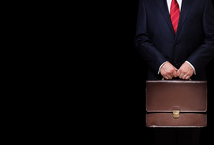 brown leather suitcase, costume, law, lawyer, businessman, portfolios, HD wallpaper