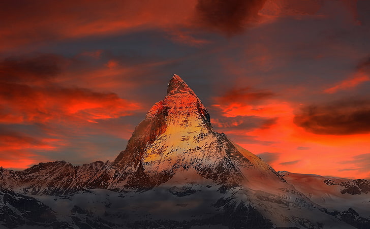 Matterhorn dağ, Alpler, İsviçre, kahverengi mountai, Avrupa, İsviçre, Peyzaj, Gün batımı, Dağlar, Taş, Alp, Kar, Matterhorn, zermatt, valais, gornergrat, monterosa, highmountains, dağcılık, yüksek irtifa, HD masaüstü duvar kağıdı