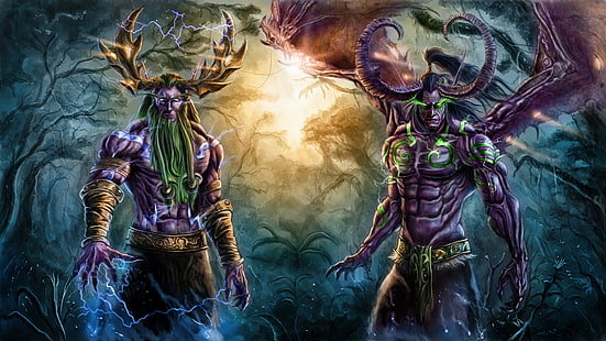 Warcraft, World Of Warcraft, Demon, Druid, Illidan Stormrage, Malfurion Stormrage, HD тапет HD wallpaper