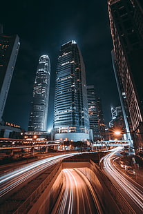 مباني المدينة ، هونغ كونغ ، المدينة الليلية ، ناطحات السحاب ، أضواء المدينة، خلفية HD HD wallpaper