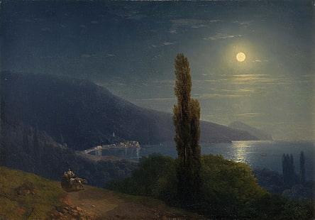 aivazovsky ، الفن ، الساحل ، القرم ، إيفان ، القمر ، ضوء القمر ، الليل ، التصوير، خلفية HD HD wallpaper