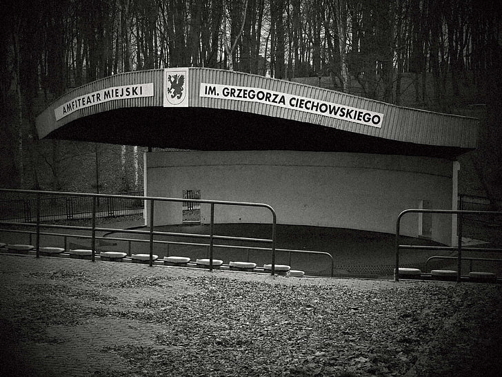 amphitheater, black and white, grzegorz ciechowski, obywatel gc, theme music, HD wallpaper
